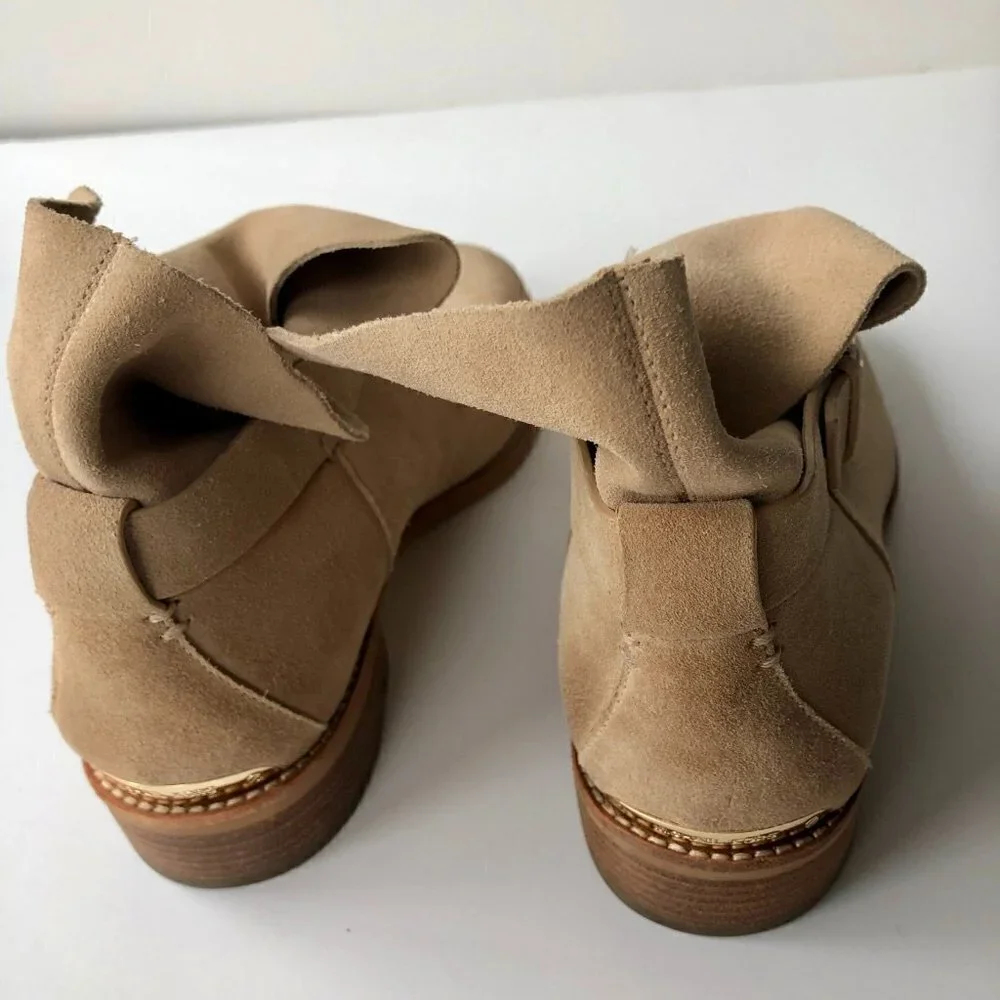 MICHAEL KORS ankle suede leather cut boot gold hardware buckle logo all season 8 - Picture 6 of 15